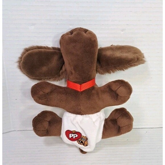 Hasbro Pound Puppies Brown Plush Dog 8" w/ Red Collar & Diaper Vintage Plushie - Picture 6 of 7